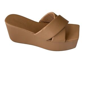 Truffle Collection Camel Tan Slide Platform Wedge Heels square toe Sandals  9
